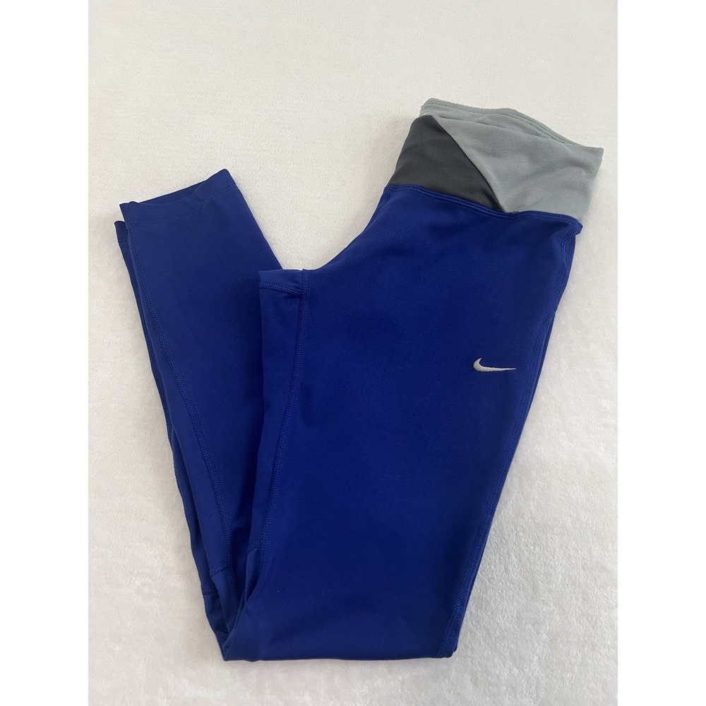 NIKE DRI-FIT Womens Sporty Athletic Fullβ Length Blue Stretch Pull On Leggings S